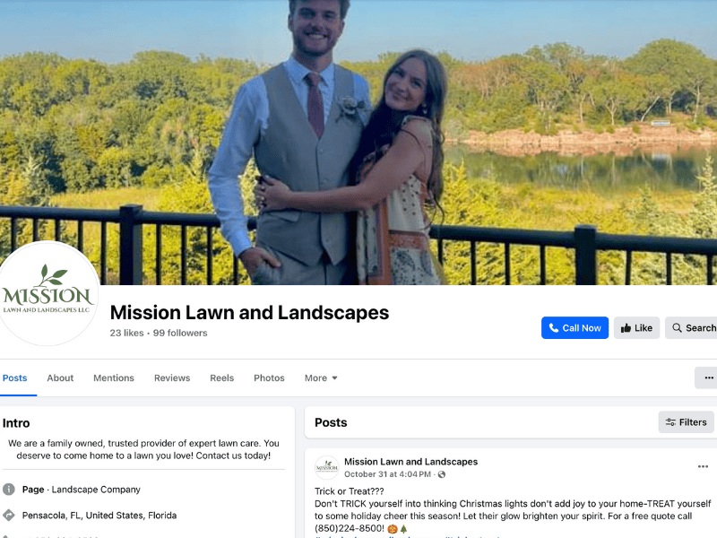 Screenshot of Mission Lawn and Landscape Facebook Profile